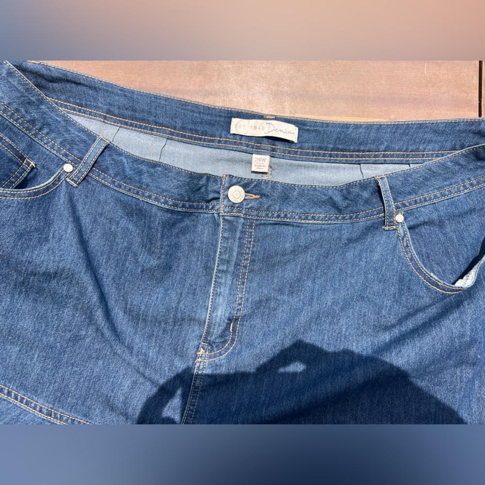 Women’s denim skirt with slight asymmetrical flare